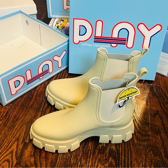 JEFFREY CAMPBELL Cream Play Pleu Rain Boots 8M Chunky Platform Ankle Chelsea NEW - Picture 2 of 7